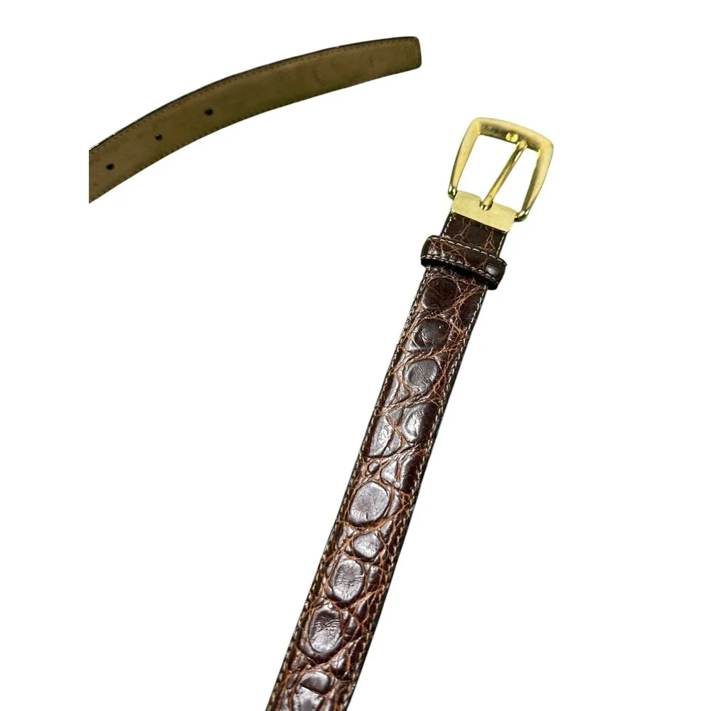 Saks Fifth Ave Brown Genuine Caiman Crocodile Mens Belt Size 34 NWOT